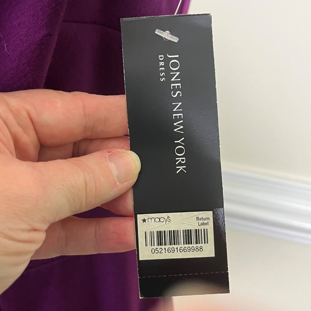 Jones NY Plum Purple Sleeveless Dress Pleated Ruche Accent Neck Size 10 - Picture 12 of 13